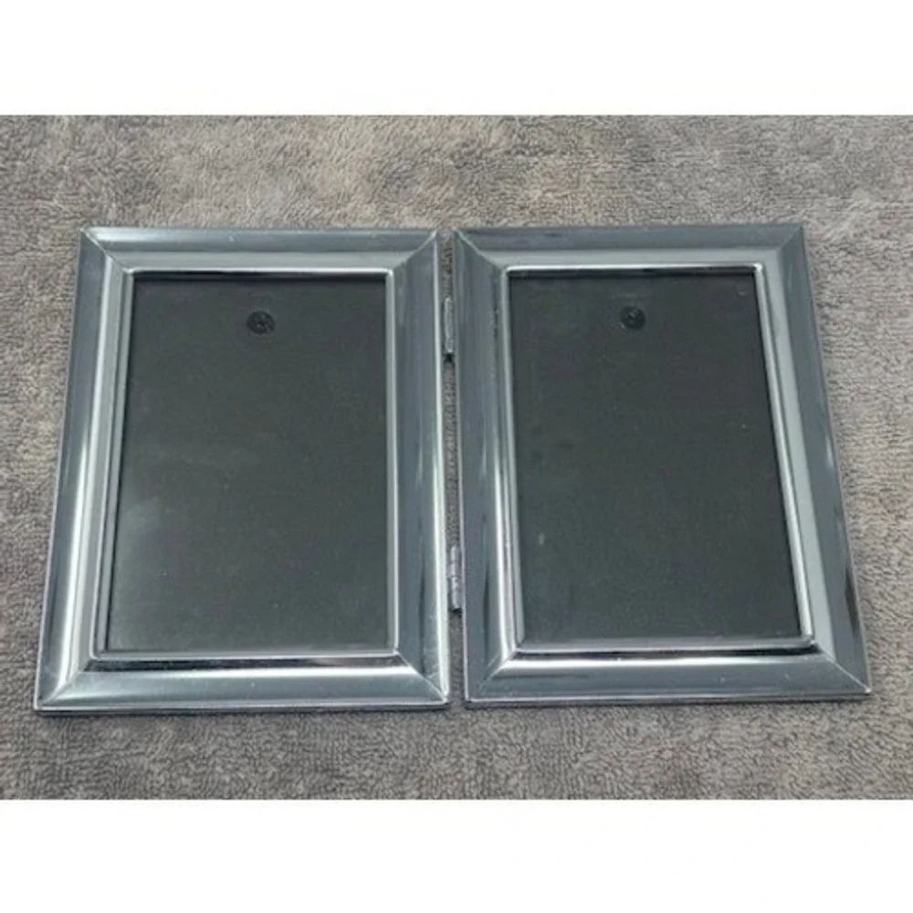 HB Group Double Picture Frame Silver Excellent Vintage 1997 Folding Beveled Edge